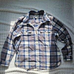 L.L. Bean Blue and White Plaid Long Sleeve Top